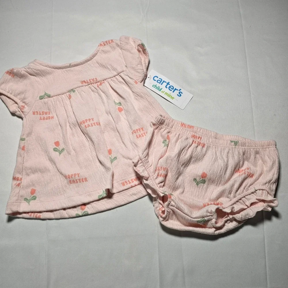 Carters Baby Girls 3-6m Pink Hoppy Easter Top and Bloomer Set NWT